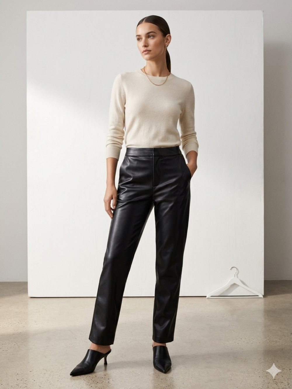 Elodie Black Straight-Leg Faux Leather Pants